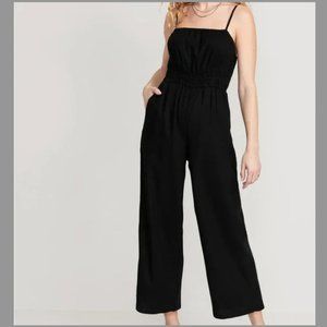 OLD NAVY Waist-Defined Linen-Blend Cropped Smocked Cami Jumpsuit